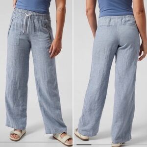Athleta‎ Cabo 100% Linen Wide Leg Pants in Blue 4 tall long